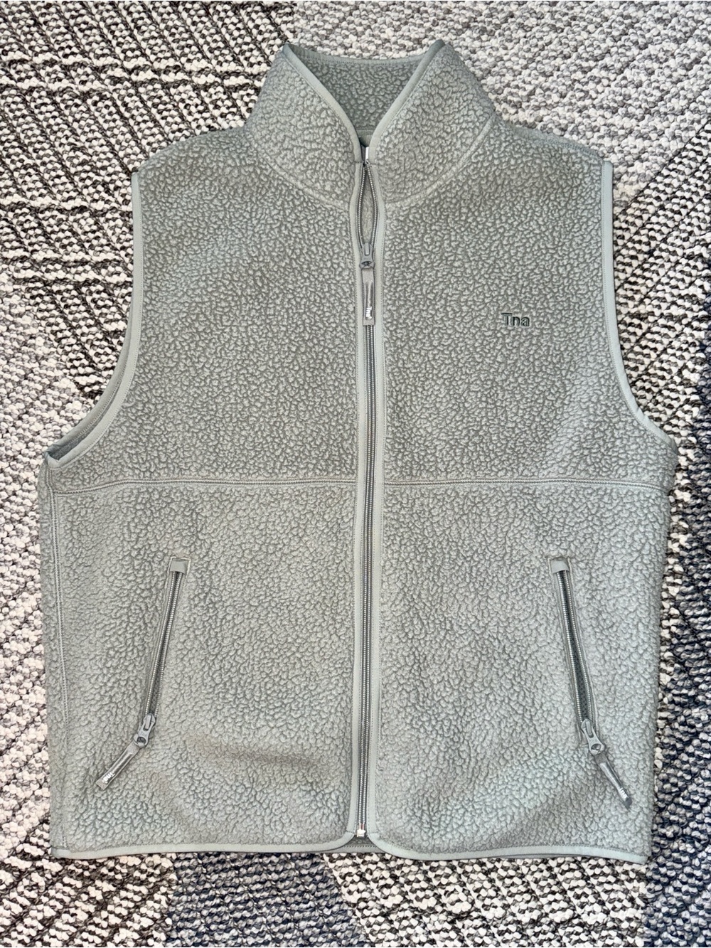 TNA Light Sage Sherpa Zip-Up Vest